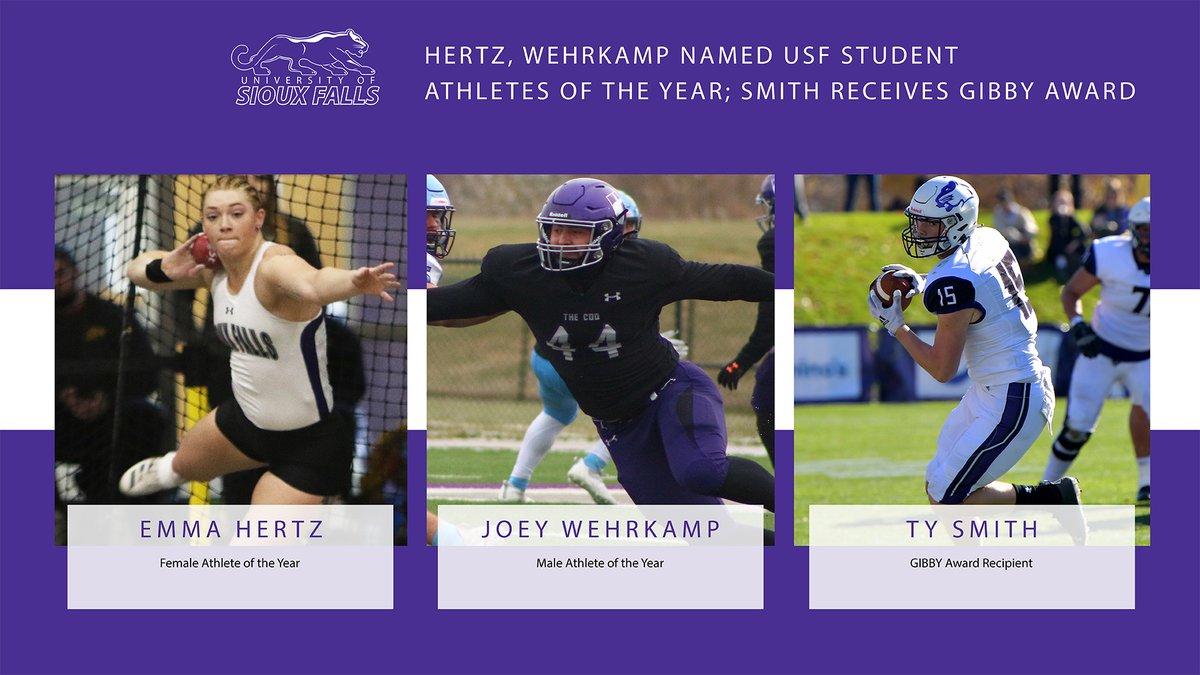 Emma Hertz of @USFTFCC &amp; Joey Wehrkamp of @USFCooFootball named @USF_Athletics Student-Athletes of the Year; Ty Smith selected Gibby Award recipient &amp; many others honored at <a href="/USiouxFalls/">Univ. of Sioux Falls</a> Spirit of Excellence event.

Story > > > bit.ly/38pQvqC

#GoCoo #CooFam #CooDNA