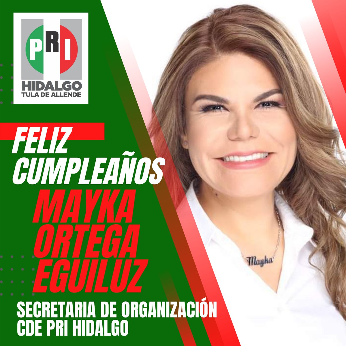 PRI_CMTula's tweet photo. El comité municipal del PRI en Tula  felicita a nuestra secretaria de Organización del  @cdeprihidalgo @Maykaoe en este día tan especial. Reciba un fuerte abrazo. https://t.co/sEr6eo5xGJ