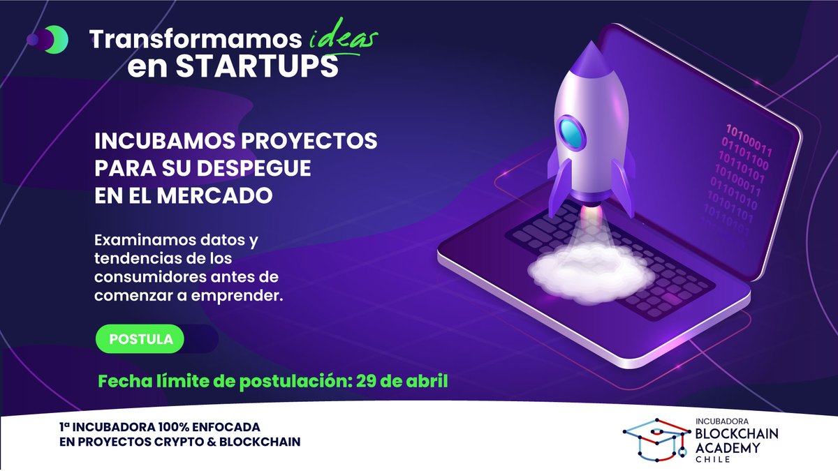 Colledge ❇️🚀🌎📚 (@somoscolledge) on Twitter photo Postula➡️ Incuba➡️Emprende🚀
Invitamos a todos los emprendedores del ecosistema #Blockchain y #Crypto a que postulen sus proyectos en nuestra incubadora de negocios desarrollada junto a <a href="/celo_esp/">Celo Español 🦇 🌳</a>.
Este viernes 29 finaliza la convocatoria: incubadora.blockchainacademy.cl Postula➡️ Incuba➡️Emprende🚀
Invitamos a todos los emprendedores del ecosistema #Blockchain y #Crypto a que postulen sus proyectos en nuestra incubadora de negocios desarrollada junto a <a href="/celo_esp/">Celo Español 🦇 🌳</a>.
Este viernes 29 finaliza la convocatoria: incubadora.blockchainacademy.cl