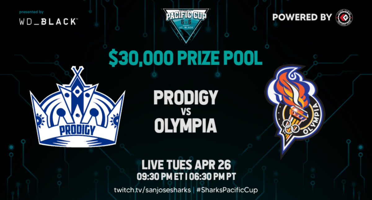 GAMEDAY 🥅🏒

Tonight we take on <a href="/ProdigyNHL/">Prodigy</a> in the <a href="/SanJoseSharks/">San Jose Sharks</a> $30,000 FINALS. The winner will go home with the S2 #SharksPacificCup Championship &amp; $26,000 🏆

📺 Twitch.tv/Sanjosesharks
🕑 9:30PM (BO7)

<a href="/leaguegaming/">Leaguegaming</a> I <a href="/wd_black/">WD_BLACK</a>