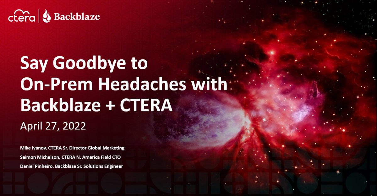 backblaze's tweet image. Have you brought your legacy file systems into the Cloud? Say goodbye to on-prem headaches and extend your corporate #filesystem to the cloud. Register today to learn how Backblaze and Ctera can alleviate your pain:
hubs.ly/Q018WShb0
 #BackblazeB2 #Ctera #CloudStorage