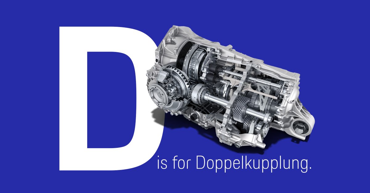 Porsche's tweet photo. Letter 4 of 26: “D”

Is for Doppelkupplung. The German word for “double clutch.” Featured in non-manual Porsche cars and commonly known as PDK. https://t.co/Dg9O24N93a