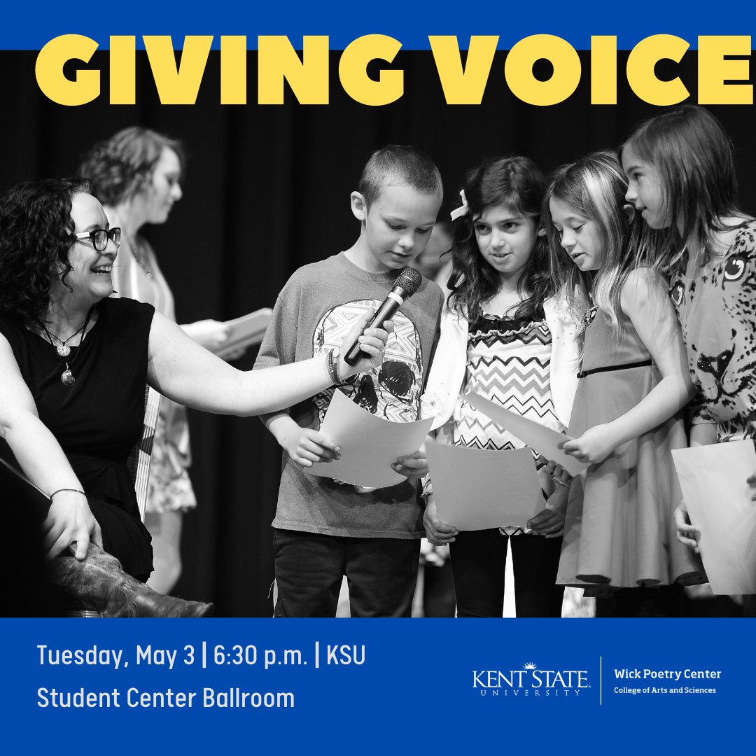 We are thrilled to invite you back to our annual Giving Voice reading, which features work created in outreach programs, including workshops led by students enrolled in Teaching Poetry in the Schools. Join us in the Student Center Ballroom on May 3 at 6:30 p.m.
