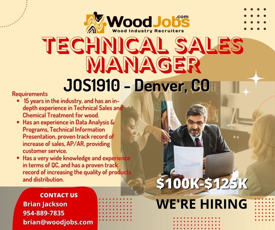 TalentGuruUSA's tweet photo. Contact Brian Jackson
954-889-7835 | brian@woodjobs.com
#technicalsalesmanager #salesmanager #werehiring #hotjobs #jobsindenver #coloradojobs #customerservice #technicalsales #salesjob https://t.co/x6IDayILvV