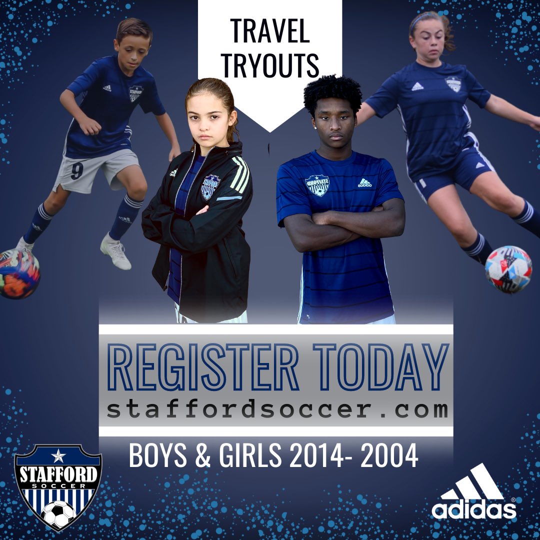 Travel Soccer Tryouts are near! Have you registered?
✍️Register for 2022-23 Travel Tryouts today at staffordsoccer.com
For complete tryout schedule with age groups ⬇️ 
🌐 bit.ly/3vgzN6i