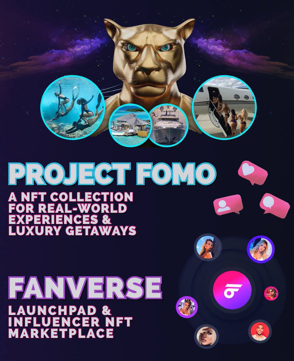 fanverse's tweet photo. We are a luxury-focused influencer NFT marketplace & launchpad project founded by @MrMikeVaz & @ShamounDillon 💫
#FanVerse #Partnership #ProjectFOMO
@JayRichMusic founded @Project_Fomo - A collection of NFT’s giving its holders access to luxury travel getaways 🏝 https://t.co/bEXujphPy6