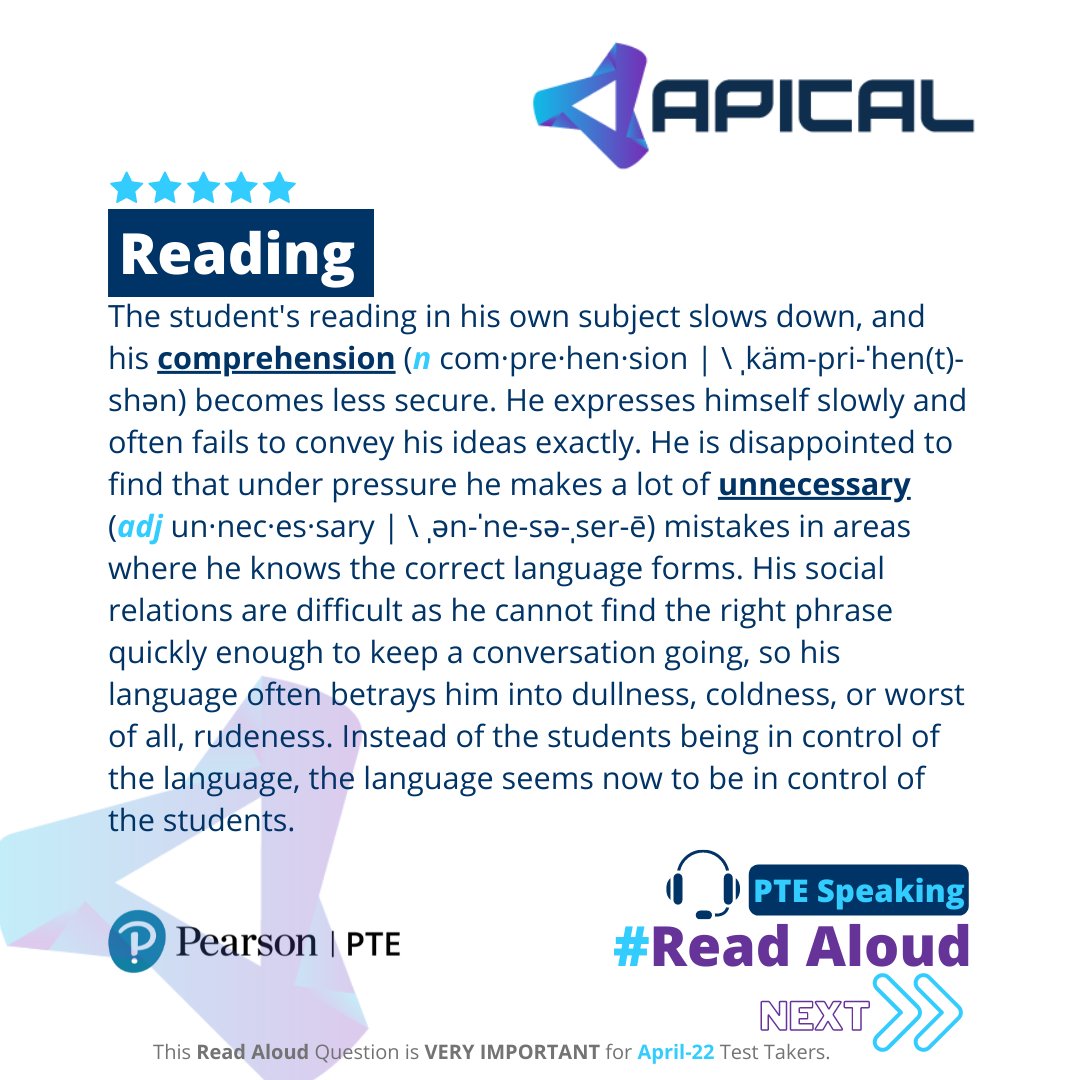 ApicalPortal's tweet photo. 💎Read Aloud contributes scores 26% to the PTE Reading Section and 20 % to the Speaking section. 
💠Practice All PTE Topics on the Apical LMS for accurate evaluation. 
💁For Apical Blog: https://t.co/exTDrBIbyi 
#pte #pteonlinecoaching #ptepreparation #pteonline https://t.co/1xWKZhvUPN