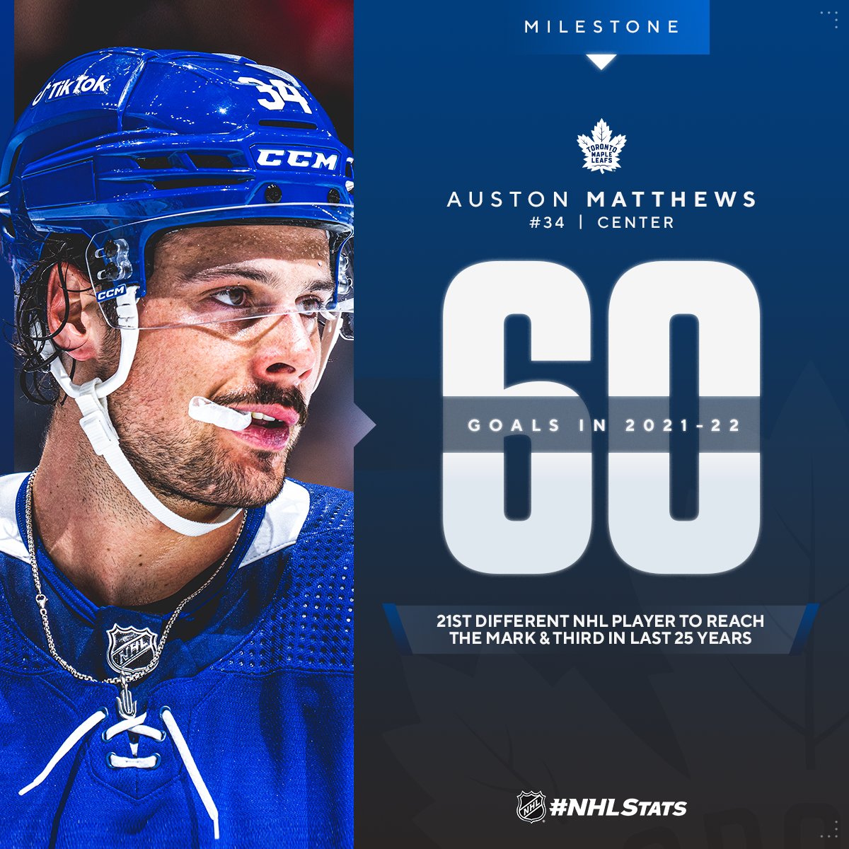 NHLPR's tweet image. For the first time in 10 years, the NHL has a 60-goal scorer. 🔥

@AM34 (59-46—105 in 73 GP) scored his 60th goal of 2021-22 – the only other active players to hit the benchmark: Alex Ovechkin (65 in 2007-08) and Steven Stamkos (60 in 2011-12).

#NHLStats: media.nhl.com/public/live-up…