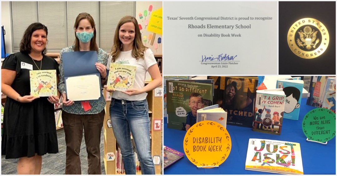 Celebrating #DisabilityBookWeek with amazing author Ashley Eddy (ashleyeddytheauthor.com) and Mary Mecham (disabilitybookweek.org)!! Thanks to @RepFletcher for recognizing Rhoads Elementary for participating in this important week! @katyisd @katy_libraries