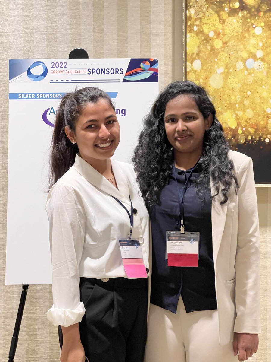 sensifylab's tweet photo. Recently @UDelaware @UD_CIS PhD students @aish2306 and @prey_raw_naa joined the 2022 CRA-WP Grad Cohort Workshop for Women in New Orleans, LA. We're excited to see this community grow. #gradcohort2022 #womenincs #research #computing #crawpgradcohort #gradcohort @CRAtweets https://t.co/k4TIU6BtXS