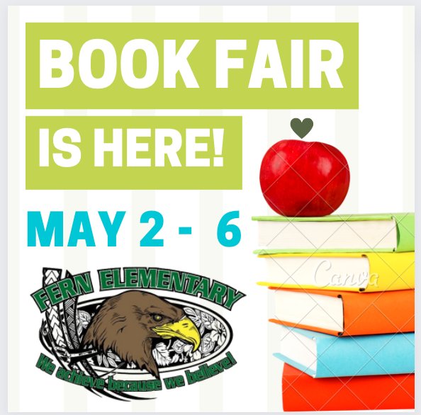 Fern School Book Fair is next week! May 2- 6! Children will be going with their class to view and purchase. Read! Read! Read!  #fernelementary