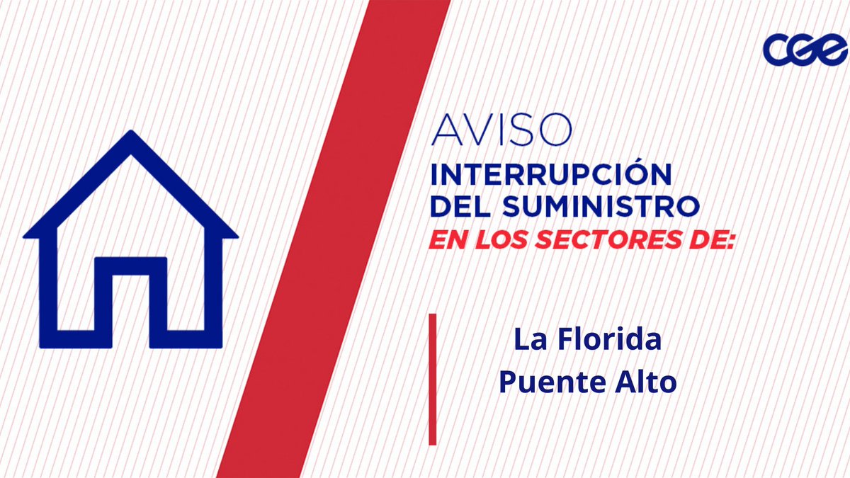 CGE_Clientes's tweet photo. Informamos a nuestros clientes de los sectores Bahía Inglesa, Cochoa, Avenida Las Nieves Oriente, Nuevo Continente, Calle Josefa Portales, comunas de #LaFlorida y #PuenteAlto, la interrupción del suministro eléctrico. Nuestro personal de emergencia ya está informado. https://t.co/BrVzS3KgJ1