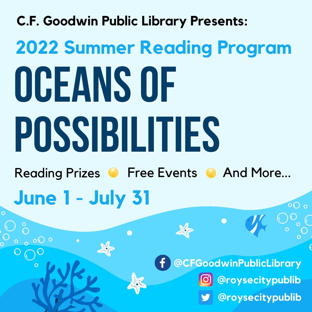 Our 2022 Summer Reading theme is "Oceans of Possibilities". Follow us on all social media to keep up-to-date on future Summer Reading details!  🌊 
Nuestro tema de lectura de verano de 2022 es "Océanos de Posibilidades". 🌊  Síguenos en línea para saber mas detalles en el futuro!