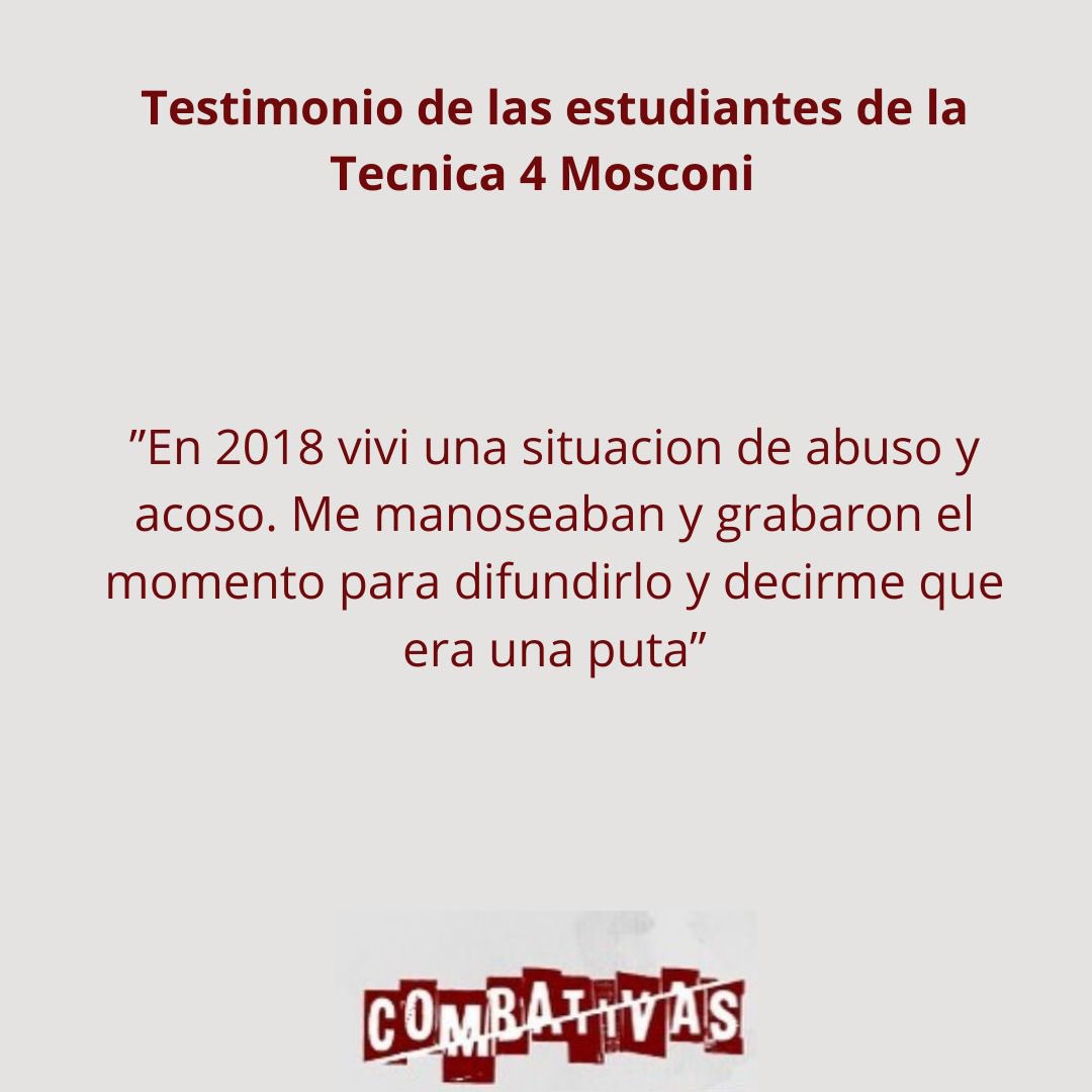 RevCombativas's tweet photo. Las estudiantxs de la Escuela Tecnica 4 de Mosconi enviaron sus testimonios. 

Duele ver cómo las autoridades revictimizan y culpabilizan a pibas que quieren transitar su secundaria libre de violencias. https://t.co/g5H7ARy7Nm