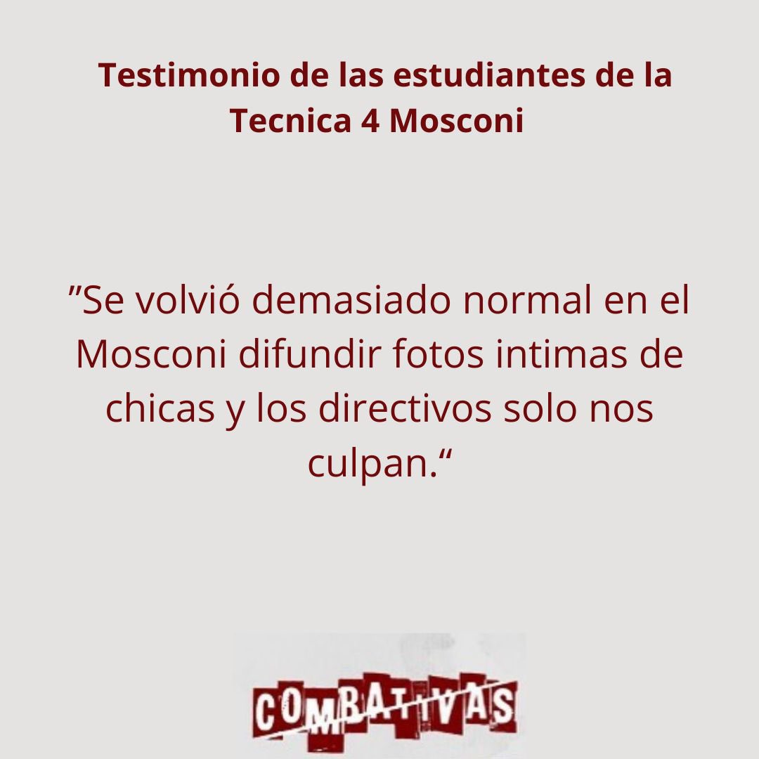 RevCombativas's tweet photo. Las estudiantxs de la Escuela Tecnica 4 de Mosconi enviaron sus testimonios. 

Duele ver cómo las autoridades revictimizan y culpabilizan a pibas que quieren transitar su secundaria libre de violencias. https://t.co/g5H7ARy7Nm