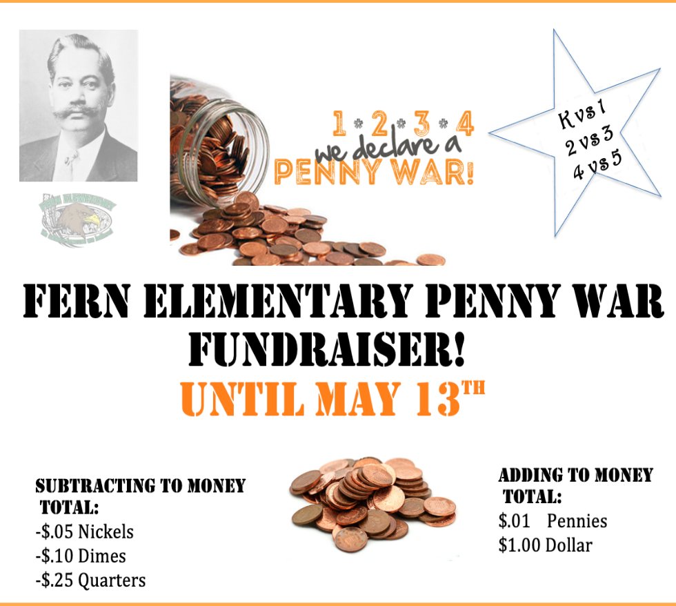 Fern Penny War continues! Which grades will be victorious? No matter what, Fern Eagles are all winners, right? Have fun! #fernelementary