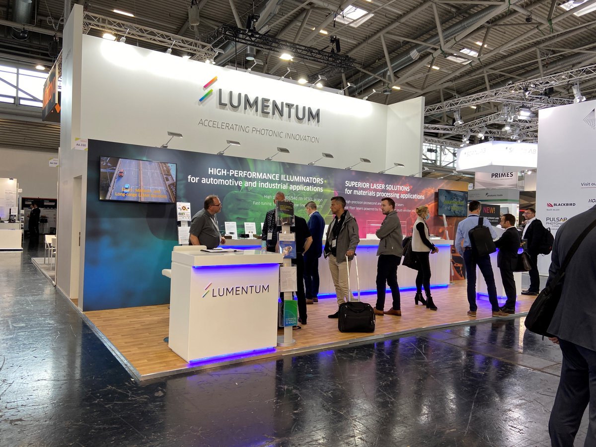 Lumentum's tweet photo. 🤩 Successful start to #LASERWorldOfPhotonics! If we didn't catch you on opening day, stop by the @Lumentum Stand # 330, Hall A6, and discover our:
✔️ #3DSensing partner demos
✔️ #VCSELs for #automotive and consumer applications
✔️ High-power ultrafast industrial #lasers
#LASER22 https://t.co/Myif7J5GmB