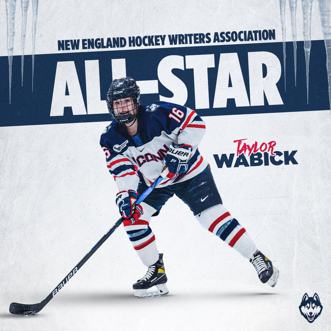 UConnWHOC's tweet image. Another day another accolade! Congrats to grad student Taylor Wabick on being named a New England Hockey Writers Association Division 1 All-Star‼️🔥