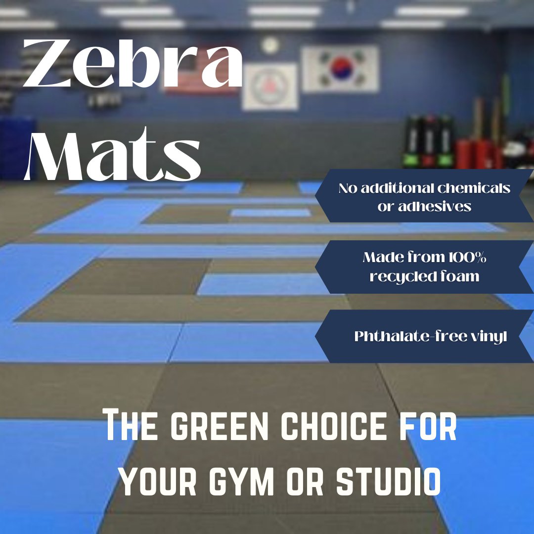 Zebra mats offer a green solution for your facility's flooring needs! Made from 100% recycled foam and wrapped in phthalate-free vinyl, our mats allow you to #trainwithconfidence while protecting you AND the environment #zebramats