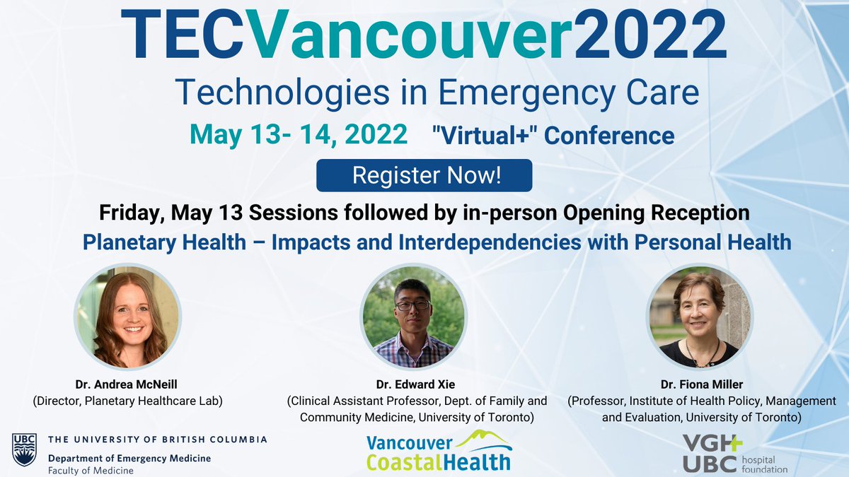 What can #technologies in #healthcare do for our planet? #Planetary Health Panel: Impacts and Interdependencies with Personal Health - Dr. Andrea McNeill @Ecosurgeon - Dr. Edward Xie - Dr. Fiona Miller Friday, May 13: in-person Opening Register: bitly.ws/q9Cy #tecvan22