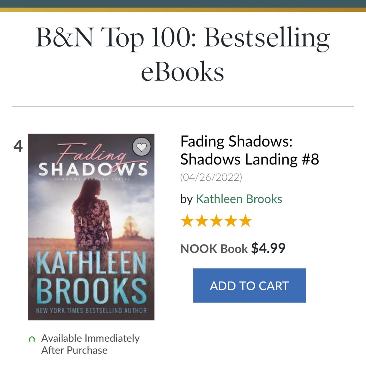 BluegrassBrooks's tweet photo. Thank you @BNBuzz and @nookBN #readers for making #FadingShadows a bestseller on #nook! https://t.co/6eZK4VyVpx