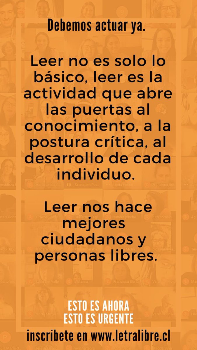 Se buscan tutores para <a href="/letralibre_/">Letra Libre</a> para que puedan enseñarle a leer y a escribir. 

1.Ingresa a 🔗letralibre.cl 
2. Regístrate 📲
3. ⏰espera el correo de confirmación para tu entrevista.

#educacion
#Chile
#Ayuda