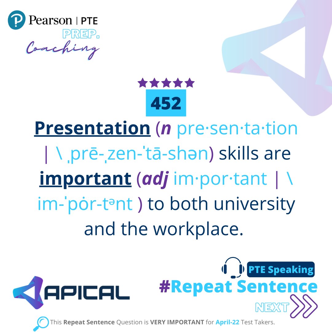 ApicalPortal's tweet photo. 💎Repeat Sentence contributes on 28% in the Speaking and 24% in Listening the section 
✨Practice Repeat Sentence on ALMS 
💎Follow us on Facebook for more: https://t.co/NmKVUmxREn 
#pte #pteonlinecoaching #ptepreparation #pteonline #apical https://t.co/LVp226O9gC