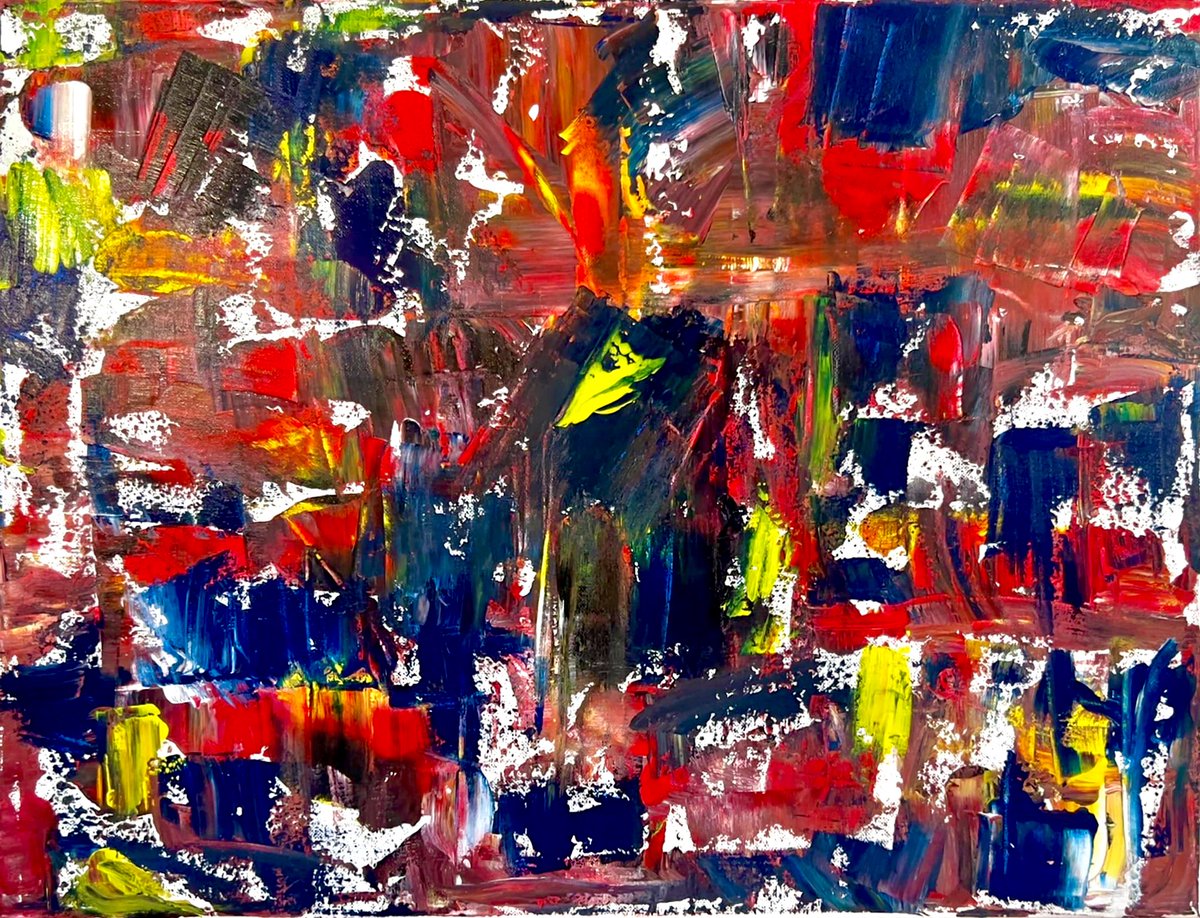 AhkaRhash's tweet photo. It’s far from my best work - yet, I found beauty in its creation:
I covered my eyes &amp; let drops of paint hit my canvas:
I scraped each one away, eagerly awaiting my next move:
I opened my eyes and said to myself:
“What a Mess I’ve Created”
24x18
#Acrylic 
#Art #Paint #Abstract https://t.co/X8rxOn1uBQ