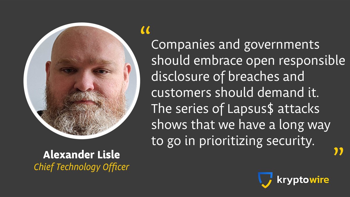 kryptowire's tweet photo. What does the latest #TMobile hack by the cybergang #Lapsus$ mean for you? Our CTO, @alex_lisle shares what steps should &amp; need to be taken by companies and customers. https://t.co/YYRtykQ3Ia
