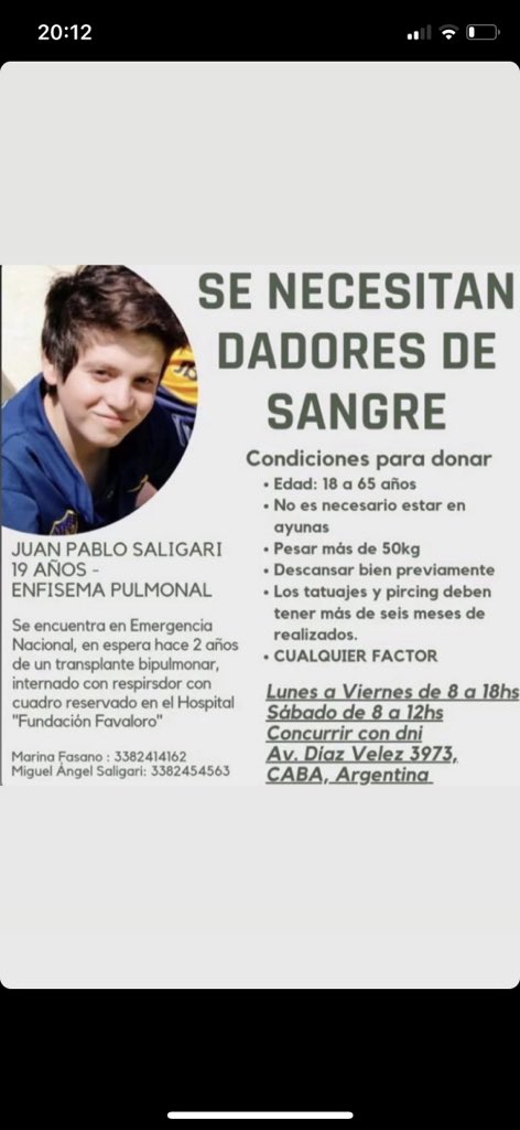 cabreramartinaa's tweet photo. Juampi necesita dadores de sangre (sin grupo ni factor). A nombre de JUAN PABLO SALIGARI. Gracias a los que puedan donar o dar RT! https://t.co/wfRcs6rWdZ