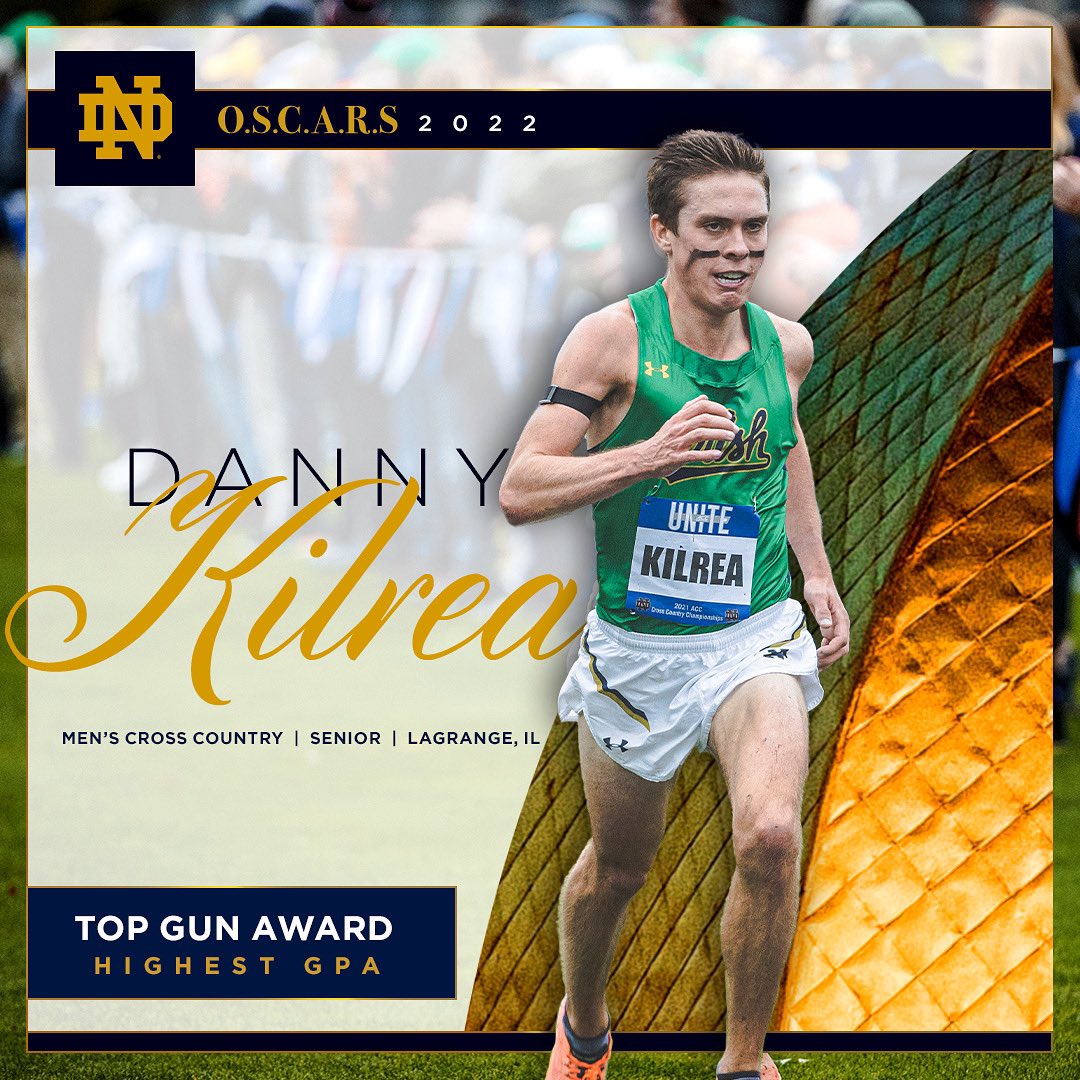 ND Student-Athlete Services (@notredamegld) on Twitter photo The Top Gun Award is given to a graduating senior with the highest cumulative GPA who has also competed for the past three years.
š¤šĀ Congrats to this year's winner, @DannyKilrea from <a href="/NDXCTF/">Notre Dame XC/TF</a> !
#NDOSCARS22 The Top Gun Award is given to a graduating senior with the highest cumulative GPA who has also competed for the past three years.
š¤šĀ Congrats to this year's winner, @DannyKilrea from <a href="/NDXCTF/">Notre Dame XC/TF</a> !
#NDOSCARS22