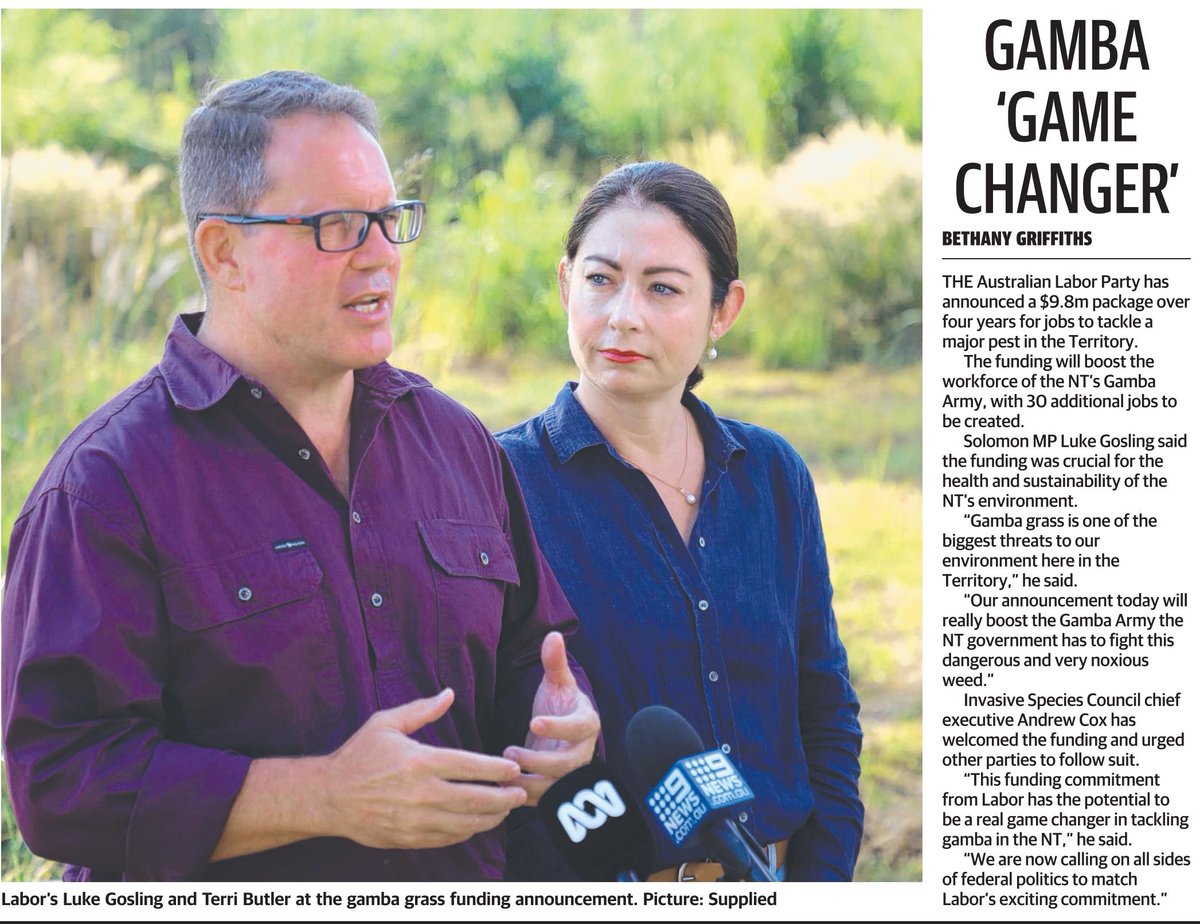 JackEGough's tweet photo. It hasnt got media coverage outside of the NT, but yesterday @terrimbutler &amp; @AustralianLabor made a really significant environmental announcement that could save millions of hectares of Australia's northern savanna from one of the worst invasive weeds: Gamba grass🔥 #ausvotes
🧵 https://t.co/BE4zVviiaR