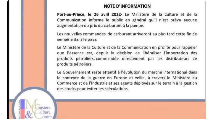 MicroMiragoane1's tweet photo. À travers une note du MCC parue ce mardi 26 avril,le gouvernement a clairement fait savoir <<qu'aucune augmentation du prix du carburant à la pompe n'est prévu>> et annonce que de nouvelles commandes arriveront au plus tard cette semaine dns le pays.
#RadioMicroFM https://t.co/BlxpG27wTE