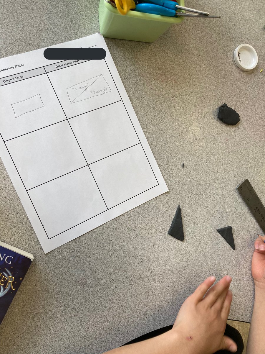 TeachMsMolloy's tweet photo. Into the play-doh today to compose and decompose shapes. Thinking about attributes, like number of sides and vertices, to name what we see @cedarhollowps #thehollow https://t.co/bp322Fmpac