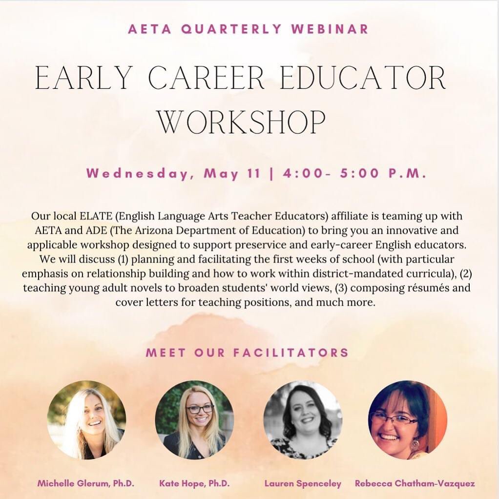 Join us for a workshop designed to support preservice and early-career English educators! This online workshop will offer teachers innovative and applicable strategies for teaching ELA and preparing for the job market. 

arizonaenglishteachers.org/event-details/…