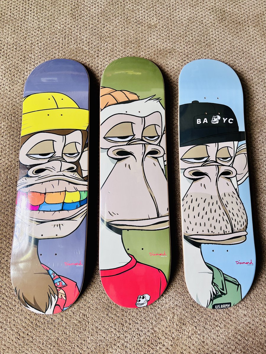 Grabbed some sick <a href="/BoredApeYC/">Bored Ape Yacht Club 🍌</a> decks to hang on my wall for art.
