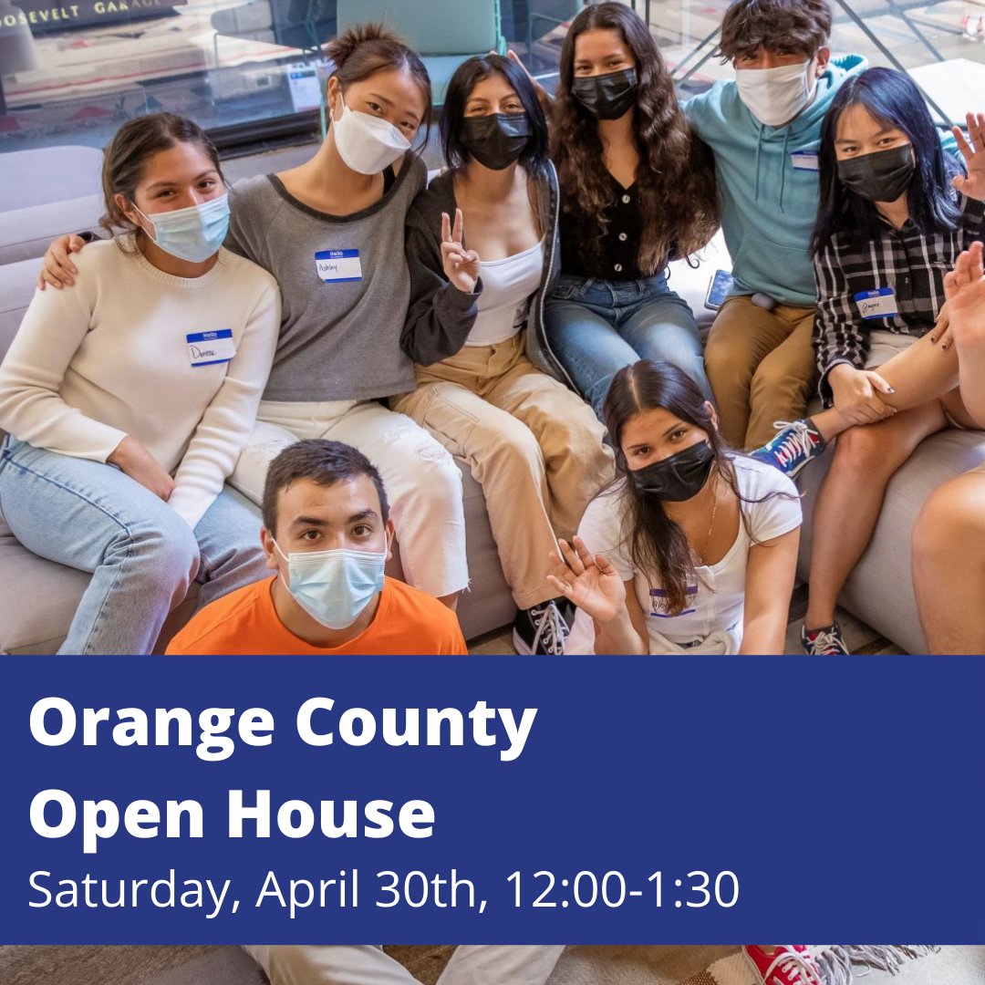 mmsocal's tweet photo. Are you a driven, determined Orange County freshman who wants to go to college, create your future, and change the world? Join our Open House this Saturday to get to know our community of dreamers. Register today!

https://t.co/Jn2qsJhCxV https://t.co/KYbUFYsjcM
