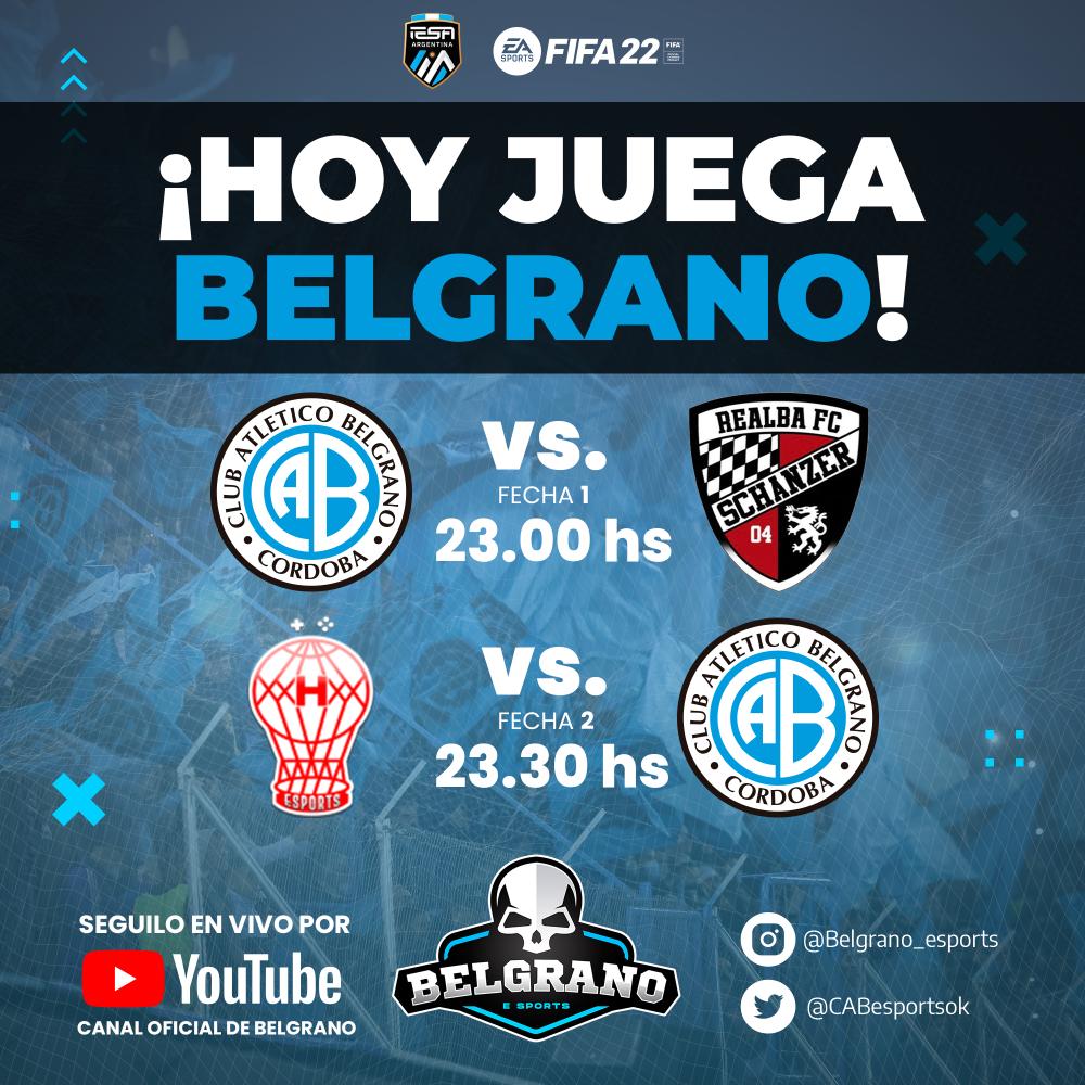 🎮 IESA Segunda División // PS4 FIFA 22 🎮

💪 ¡Arranca la ilusión! 

🏆 Nuevo torneo y el equipo va por los 6 puntos para empezar la temporada arriba. 

📲 Sumate en el Youtube de <a href="/Belgrano/">Belgrano</a>! 

23:30 Fecha 1 VS <a href="/RealbaOfficial/">Realba FC 🏆</a>

00:00 Fecha 2 VS <a href="/HuracanEsports/">CAHuracán esports</a>

#VamosPiratas🏴‍☠️