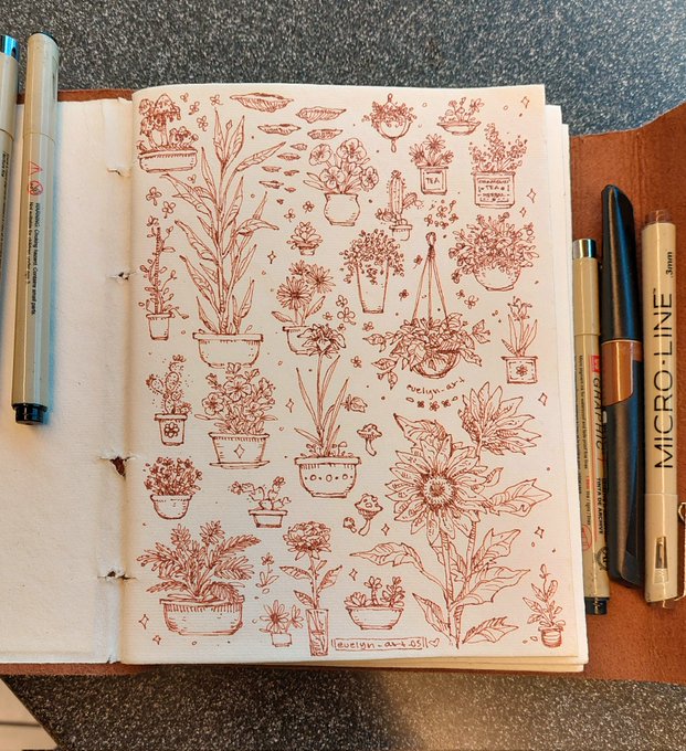 finished the first page in my new sketchbook with a plant study!! 