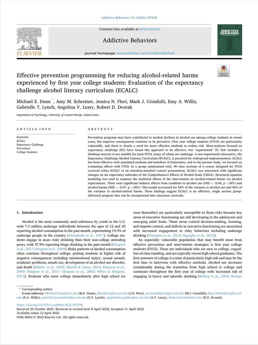 Excited to have played a role in this paper on a non-experiential expectancy challenge intervention. @FloriJessica @rob_dvorakPhD <a href="/AngelinaVLeary/">Angelina V. Leary-Drewes, MS</a>  <a href="/DrMDunn/">Michael Dunn</a> #academictwitter #academicchatter #phdlife