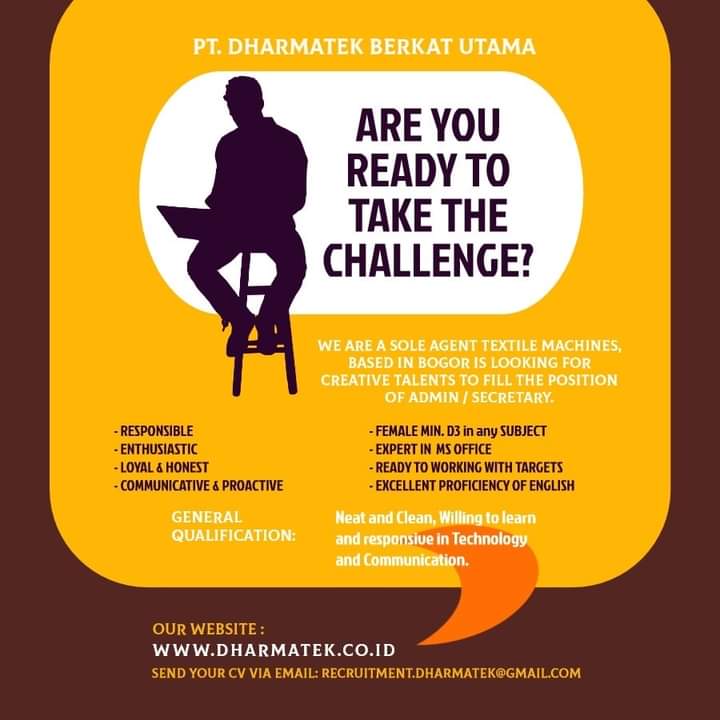 AgenMesinTextil's tweet photo. 𝗟𝗢𝗞𝗘𝗥
Kantor Kota Bogor, diutamakan yang tinggal di Kota Bogor.

lamaran dikirimkan ke : recruitment.dharmatek@gmail.com https://t.co/K9tiUZUvD9