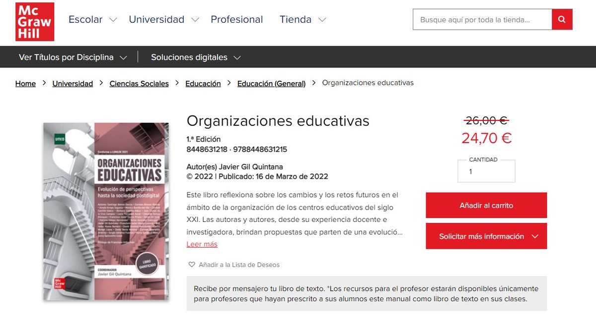 🗣️ LA FACULTAD PUBLICA 📚👉 El profesor Javier Gil Quintana <a href="/javiergilquinta/">Javier Gil Quintana</a> coordina la obra "Organizaciones educativas. Evolución de perspectivas hasta la sociedad postdigital" publicada en @McGrawHill_ES ¡Enhorabuena! mheducation.es/organizaciones…