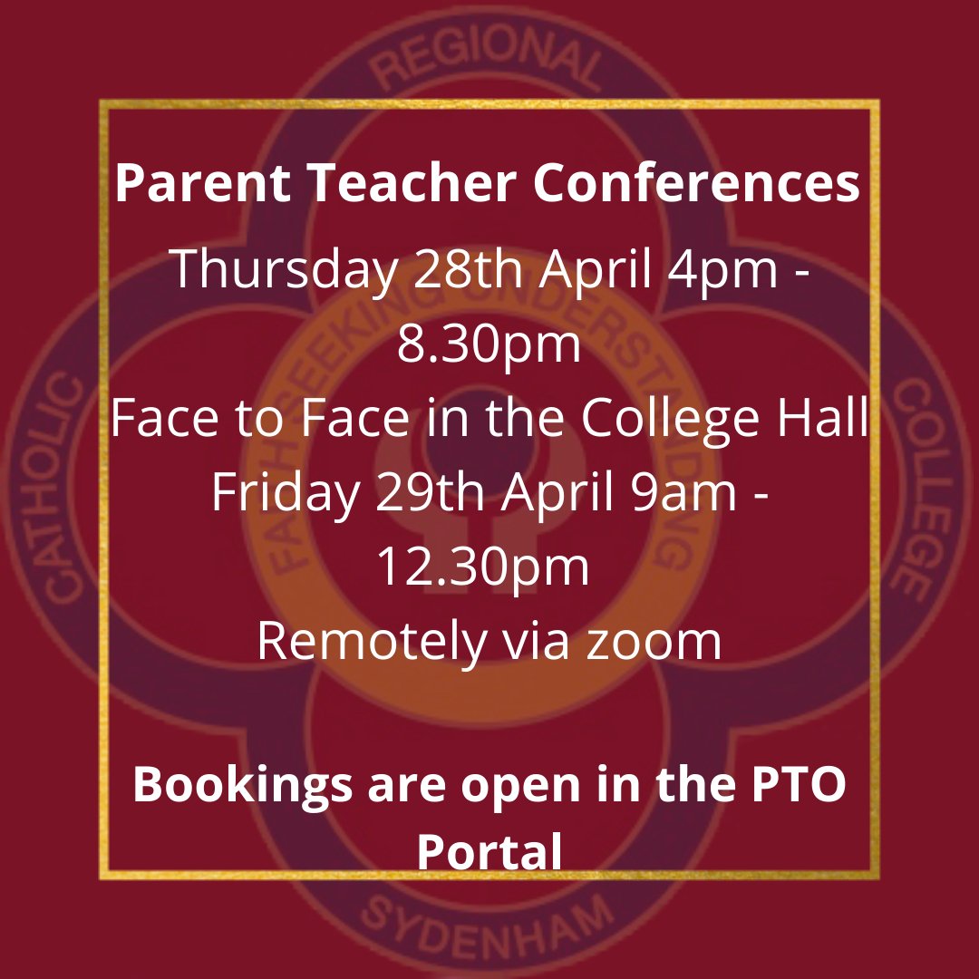 Parent Teacher Interviews begin tomorrow night - face to face in the college hall. A reminder there will be no classes on Friday 29th April and Interviews will take place via zoom. We look forward to seeing everyone.