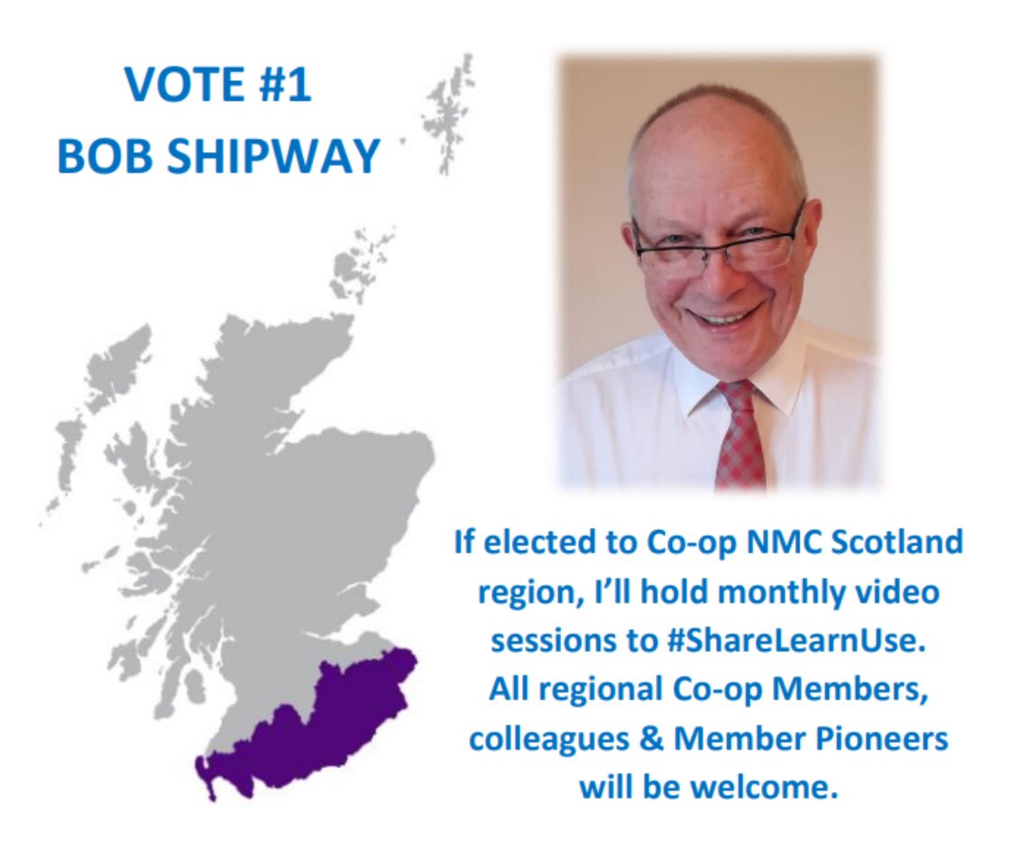 BobS_MPC's tweet photo. If elected to Co-op NMC Scotland region, I’ll hold monthly video-links open to regional members, colleagues & Member Pioneers, to #ShareLearnUse & improve our Co-op members’ engagement. I’d only ever serve a max. of 2 terms to enable NMC renewal. PRT #ItsWhoIAm #IYouWe https://t.co/rRt17GJ5TG