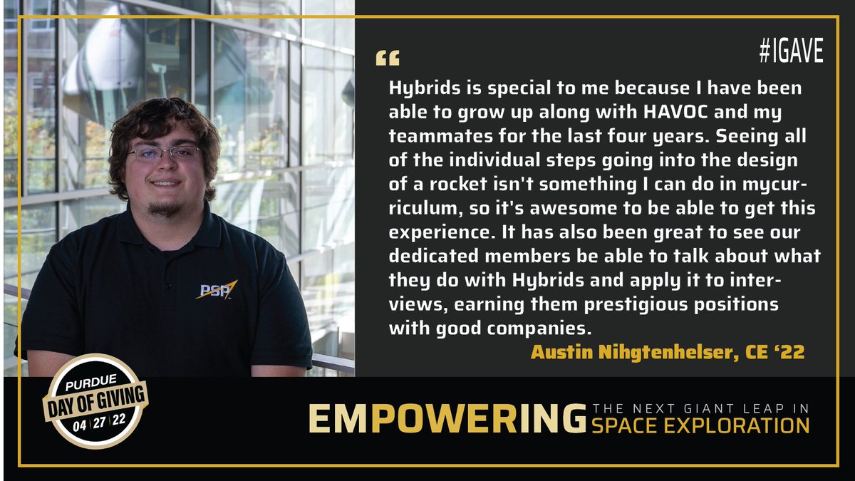 purdue_seds's tweet photo. Hear from PSP Hybrids’s Austin Nightenhelser about why he gave to #PurdueSpaceProgram for #PurdueDayOfGiving! Thank you so much Austin for your support!

#IGave https://t.co/SmHeQS3RQi