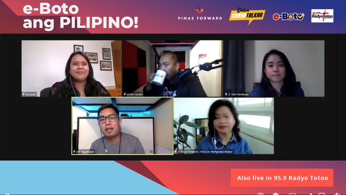 eBotoPH's tweet photo. Hello mga bhie, live kami ngayon! To #KnowYourKandidato more at para #SureNaSure ka na sa iyong boto, sama ka na sa kwentuhan with e-Boto, ang iyong trusted voter education platform. ๐
Mapapanuod ang live sa aming official Facebook page:
https://t.co/oQyyFK9kTB
#Eleksyon2022 https://t.co/4ZEZsXUT0E