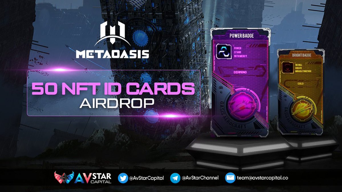 ⚡️ FCFS TO GET 50 Whitelist SPOTS ⚡️

Our partner🤝@MetaOasis_ is giving away⛱️ 50 NFT ID Cards for 50 Lucky Winners💫

⏳3 Days

Like, RT this post and complete all tasks in Gleam bit.ly/3EUNYRM

⛏️The more entries, the greater chances to win😘