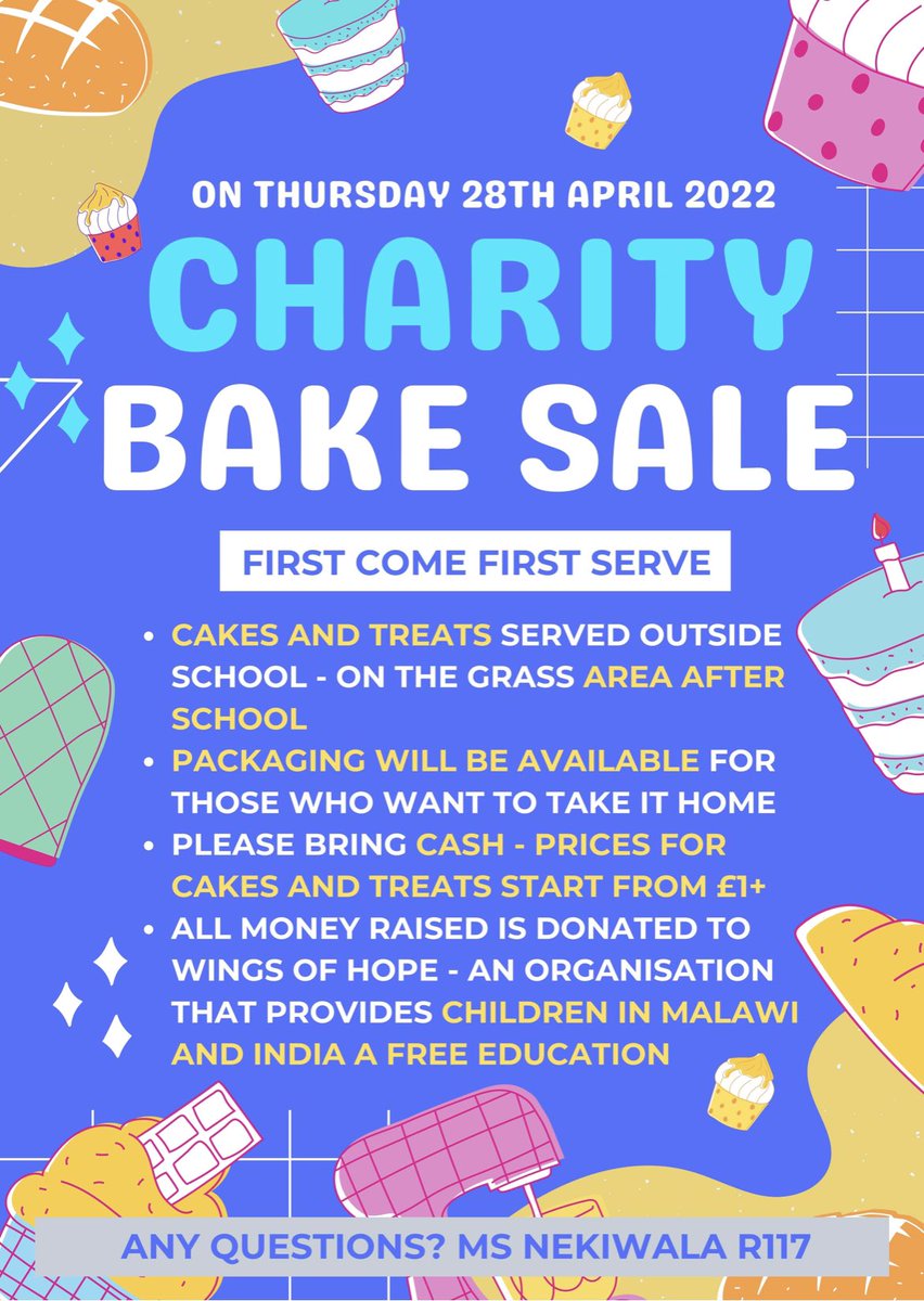 Charity Bale sale 28th April. 

#charitybake #schoolbakesale