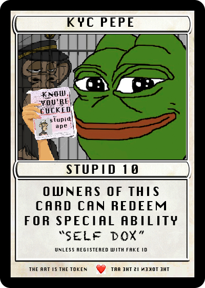 Sgt. Pepe's Lonely Hearts Club Band (@sergeant_pepe) on Twitter photo Introducing FAKE KYC PEPE - FREE!!! to anyone who doxxes their address below (up to 42) - Dispenser just 0.00004200 #anon 🐸 #btc #nftgiveaway xchain.io/tx/c12a47197a5… #pepethefrog #rarepepes #fakerares <a href="/kaleidoscopexcp/">Kaleidoscope XCP</a> #originalfake Introducing FAKE KYC PEPE - FREE!!! to anyone who doxxes their address below (up to 42) - Dispenser just 0.00004200 #anon 🐸 #btc #nftgiveaway xchain.io/tx/c12a47197a5… #pepethefrog #rarepepes #fakerares <a href="/kaleidoscopexcp/">Kaleidoscope XCP</a> #originalfake