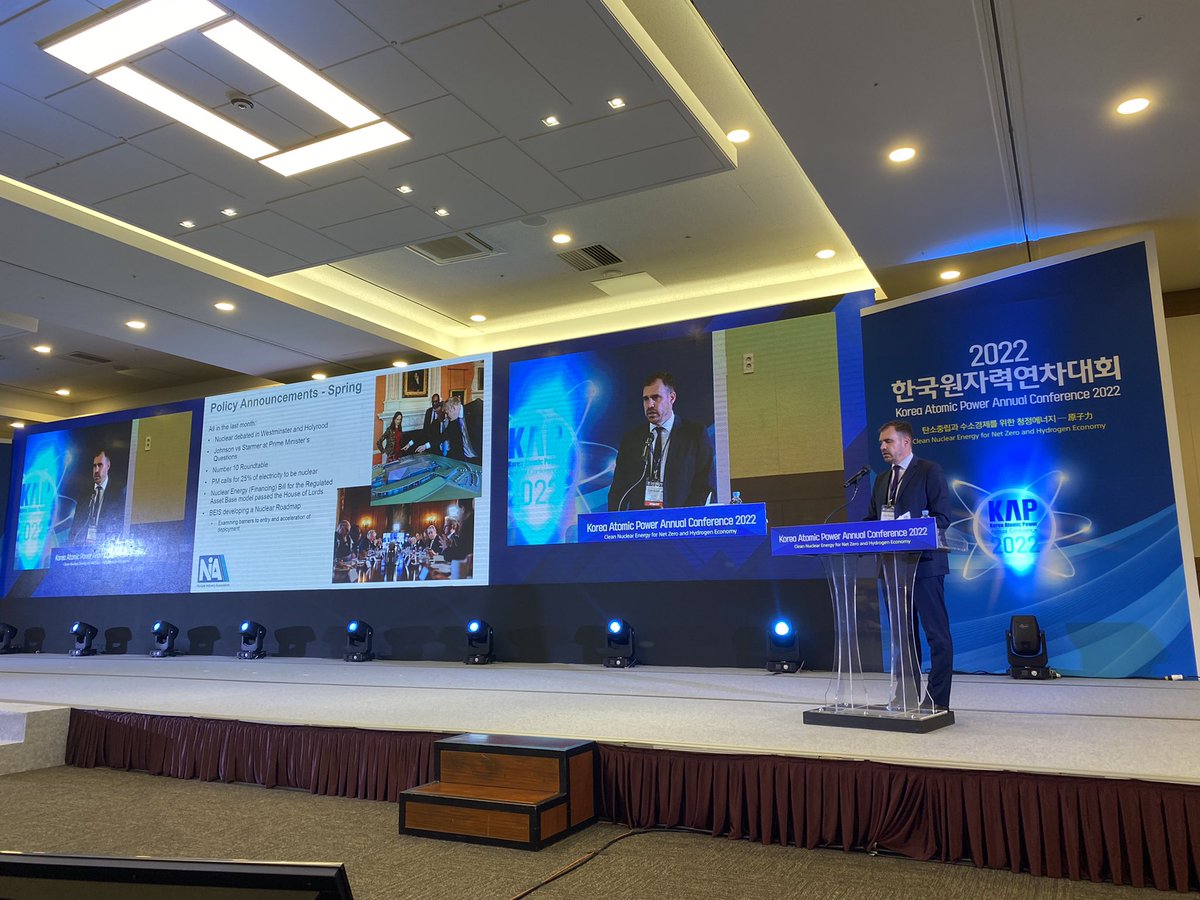 kirstygogan's tweet photo. .@tomjgreatrex is first up at the #KoreaAtomicPower annual conference, describing acceleration of #nuclear4netzero in the UK. Looking forward to hearing from Czech, Poland and @TerrestrialMSR & then I will present our vision for @NetZeroFuels https://t.co/NvBW4vzbHp